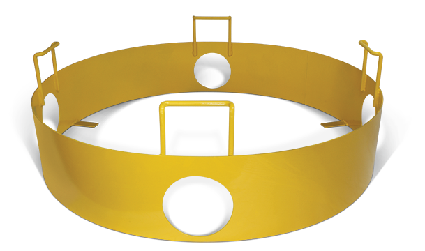 20 inch security ring, carbon steel, 8 inches high (14-3/4 inches high with handle), 30-1/2 inch OD, (4) 3-1/2 inch access holes