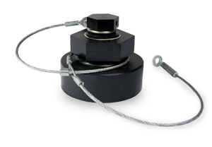 4-Inch Aluminum Bottom Outlet Cap with White Buna-N Gasket and Carbon Steel Cable
