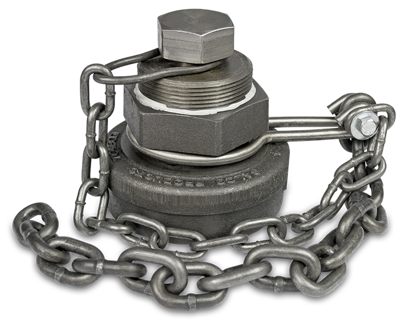 4-Inch Ductile Iron Bottom Outlet Cap with Black EPDM Gasket and Carbon Steel Chain