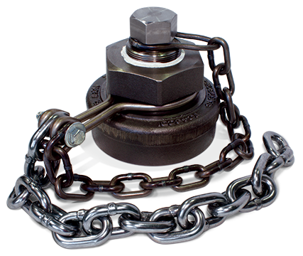 4-Inch Ductile Iron Bottom Outlet Cap with Black Neoprene Gasket and Carbon Steel Chain