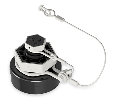 4-Inch Nylon Bottom Outlet Cap with Black Nitrile Gasket and 2 Stainless Steel Cables