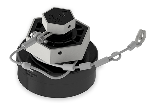 4-Inch Nylon Bottom Outlet Cap with White FDA Nitrile Gasket and Stainless Steel Cable