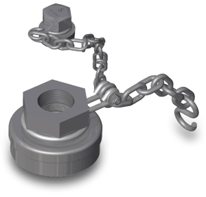 4-Inch Stainless Steel Bottom Outlet Cap with Black Nitrile Gasket and Stainless Steel Chain